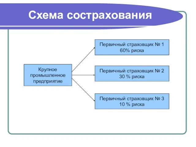 Схема сострахования Крупное промышленное предприятие Первичный страховщик № 1 60% риска