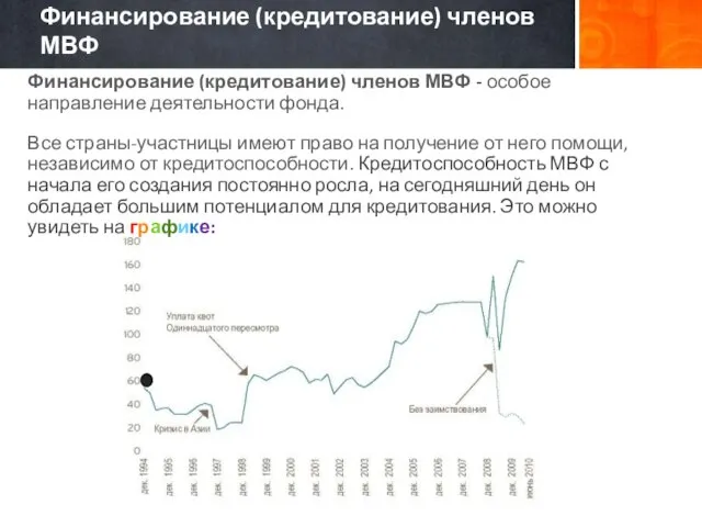 Финансирование (кредитование) членов МВФ - особое направление деятельности фонда. Все страны-участницы