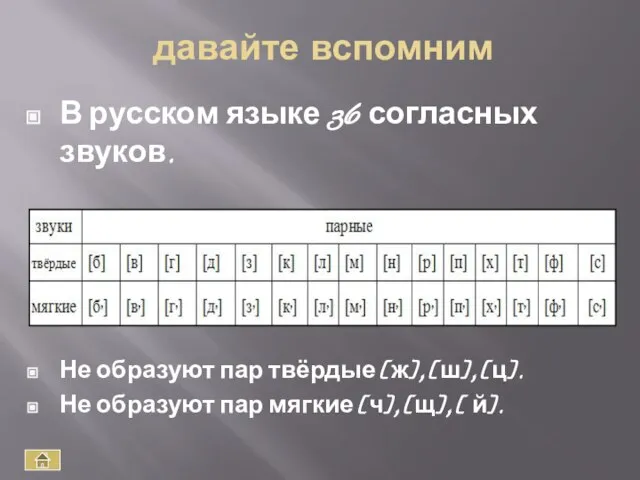 давайте вспомним В русском языке 36 согласных звуков. Не образуют пар