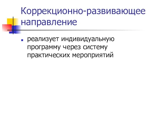 Коррекционно-развивающее направление реализует индивидуальную программу через систему практических мероприятий