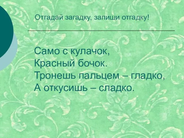 Само с кулачок, Красный бочок. Тронешь пальцем – гладко, А откусишь