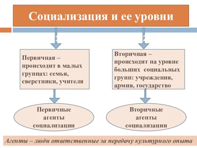 Социализация и ее уровни 1 2 Первичная – происходит в малых