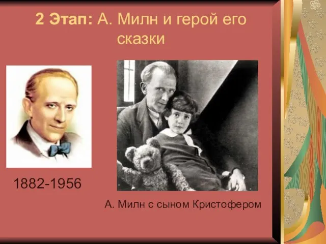 2 Этап: А. Милн и герой его сказки 1882-1956 А. Милн с сыном Кристофером