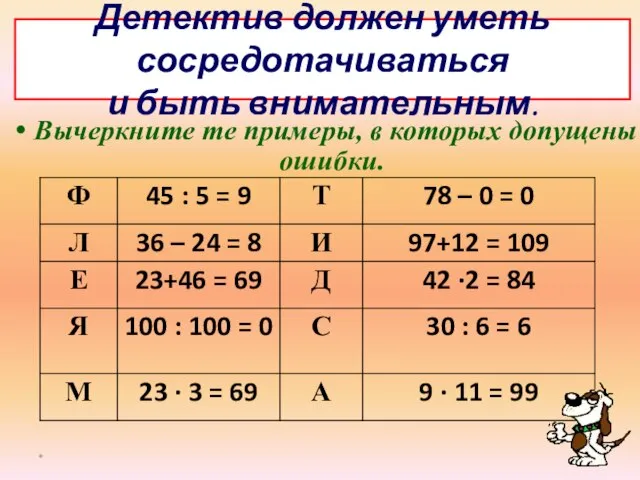 Детектив должен уметь сосредотачиваться и быть внимательным. Вычеркните те примеры, в которых допущены ошибки. *