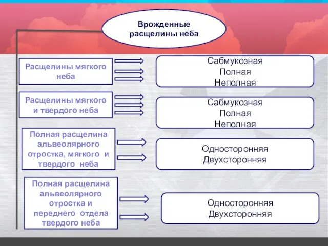 Врожденные расщелины нёба Расщелины мягкого неба Расщелины мягкого и твердого неба