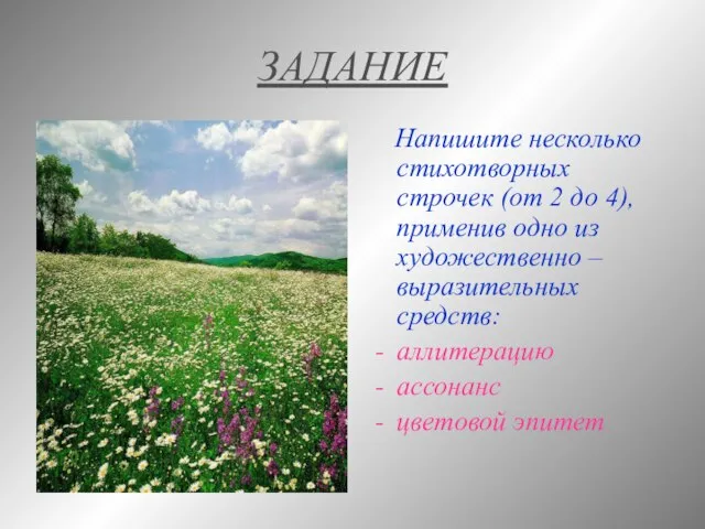 ЗАДАНИЕ Напишите несколько стихотворных строчек (от 2 до 4), применив одно