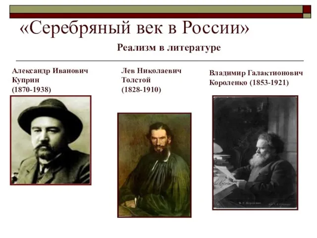 «Серебряный век в России» Реализм в литературе Александр Иванович Куприн (1870-1938)