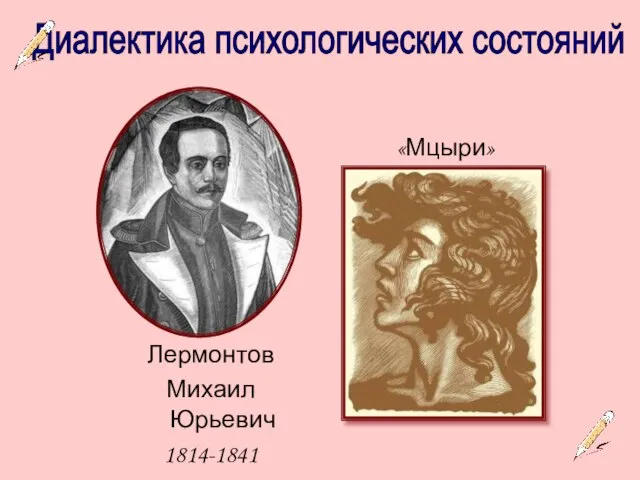 Диалектика психологических состояний Лермонтов Михаил Юрьевич 1814-1841 «Мцыри»