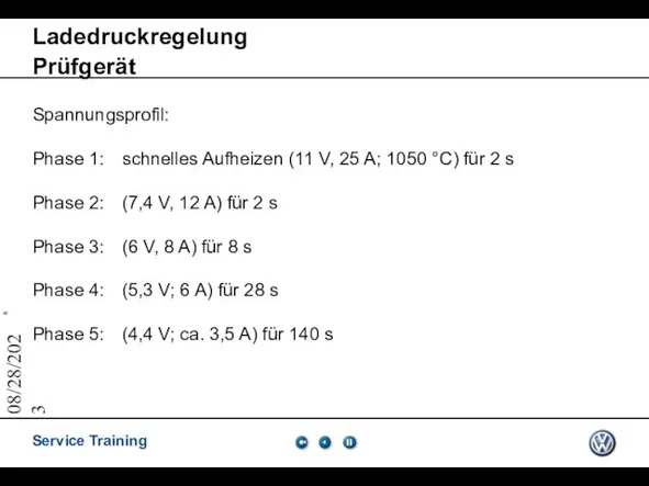 08/28/2023 Ladedruckregelung Prüfgerät Spannungsprofil: Phase 1: schnelles Aufheizen (11 V, 25