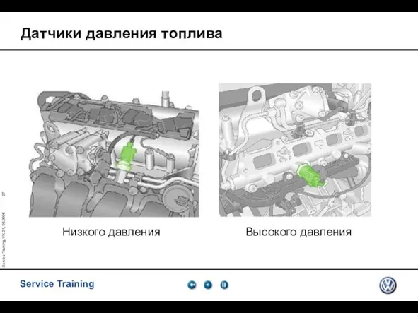 Service Training, VK-21, 05.2005 Датчики давления топлива Низкого давления Высокого давления