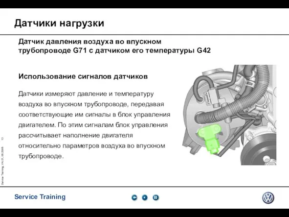 Service Training, VK-21, 05.2005 Использование сигналов датчиков Датчики измеряют давление и