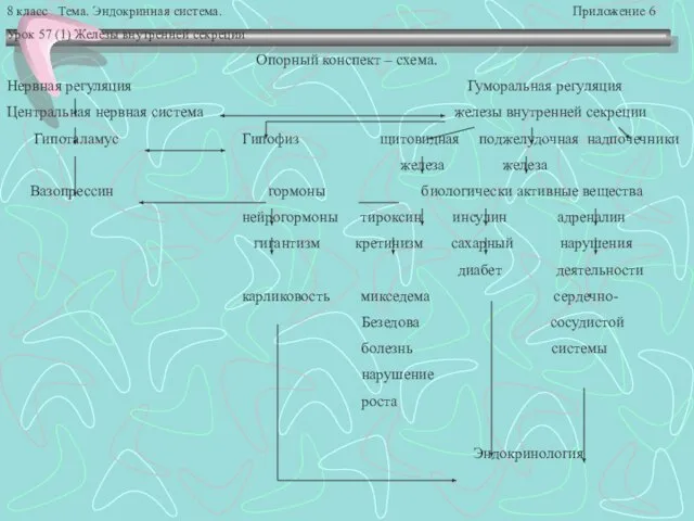 8 класс Тема. Эндокринная система. Приложение 6 Урок 57 (1) Железы