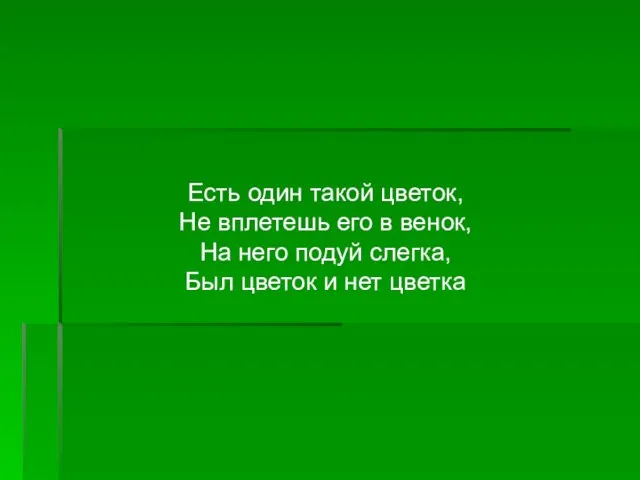 Есть один такой цветок, Не вплетешь его в венок, На него