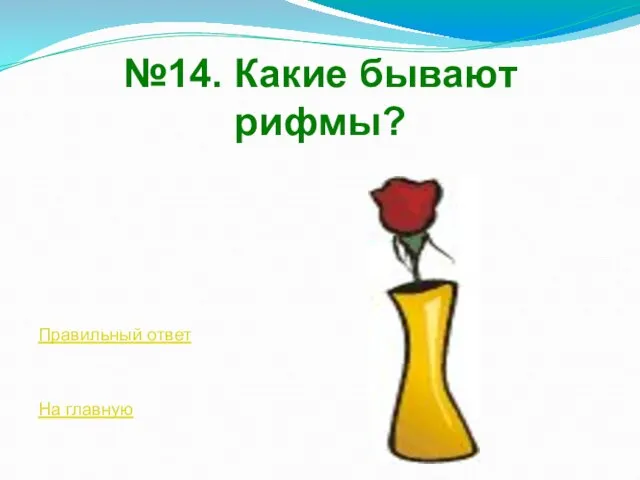 №14. Какие бывают рифмы? Правильный ответ На главную