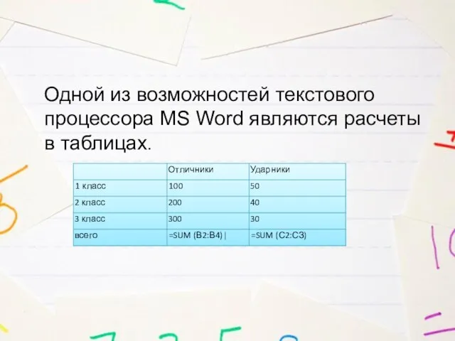 Одной из возможностей текстового процессора MS Word являются расчеты в таблицах.