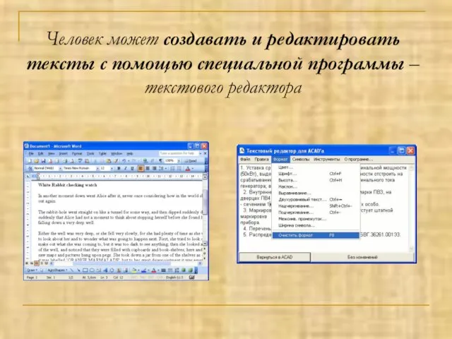 Человек может создавать и редактировать тексты с помощью специальной программы – текстового редактора