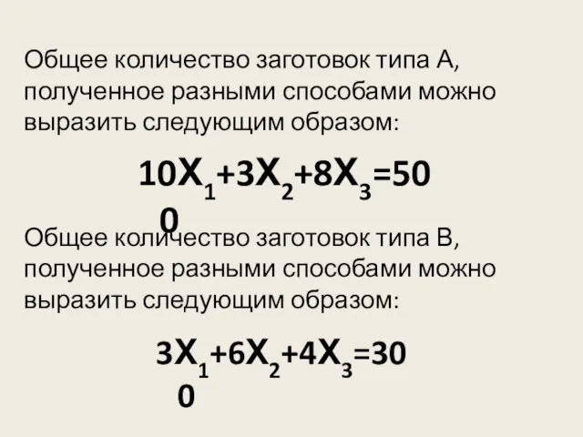 Общее количество заготовок типа А, полученное разными способами можно выразить следующим