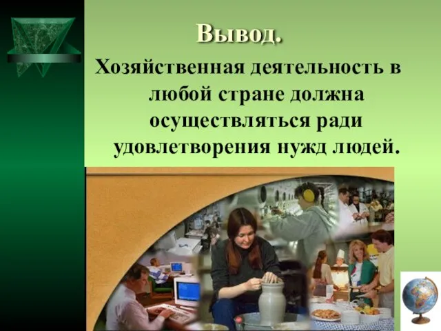 Вывод. Хозяйственная деятельность в любой стране должна осуществляться ради удовлетворения нужд людей.