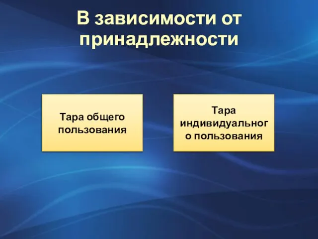 В зависимости от принадлежности Тара общего пользования Тара индивидуального пользования