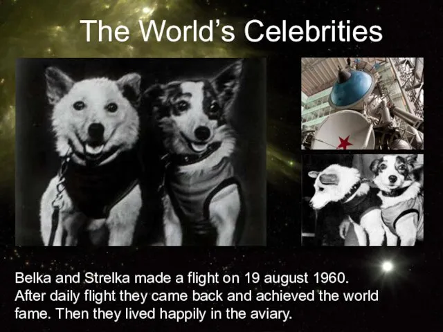 Belka and Strelka made a flight on 19 august 1960. After