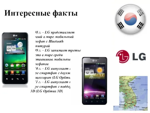 2008 г. – LG представляет первый в мире мобильный телефон с
