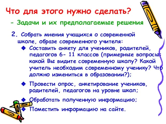 2. Собрать мнения учащихся о современной школе, образе современного учителя: Составить