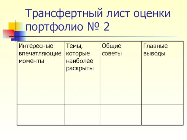 Трансфертный лист оценки портфолио № 2