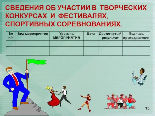 СВЕДЕНИЯ ОБ УЧАСТИИ В ТВОРЧЕСКИХ КОНКУРСАХ И ФЕСТИВАЛЯХ, СПОРТИВНЫХ СОРЕВНОВАНИЯХ.