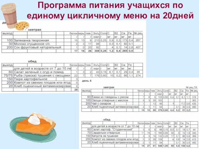 Программа питания учащихся по единому цикличному меню на 20дней