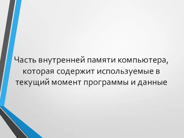 Часть внутренней памяти компьютера, которая содержит используемые в текущий момент программы и данные