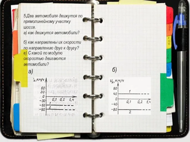 5.Два автомобиля движутся по прямолинейному участку шоссе. а) как движутся автомобили?
