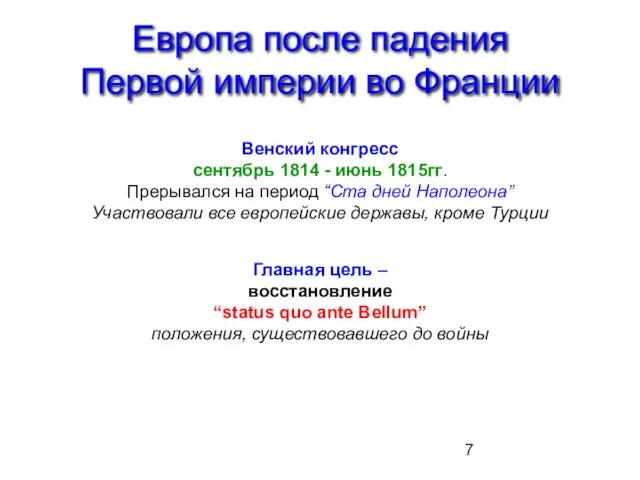 Европа после падения Первой империи во Франции Венский конгресс сентябрь 1814