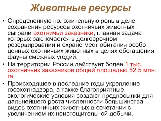 Определенную положительную роль в деле сохранения ресурсов охотничьих животных сыграли охотничьи