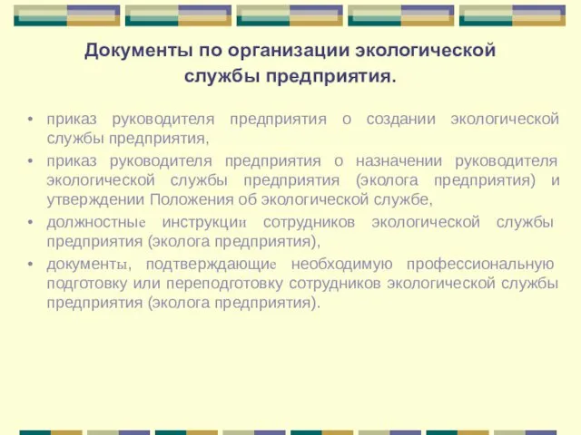 Документы по организации экологической службы предприятия. приказ руководителя предприятия о создании