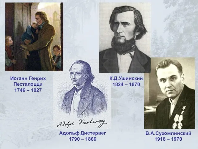 Иоганн Генрих Песталоцци 1746 – 1827 Адольф Дистервег 1790 – 1866