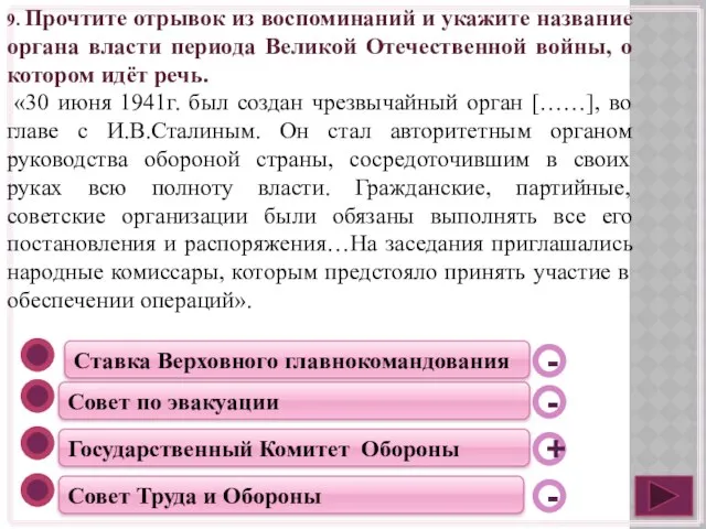 9. Прочтите отрывок из воспоминаний и укажите название органа власти периода