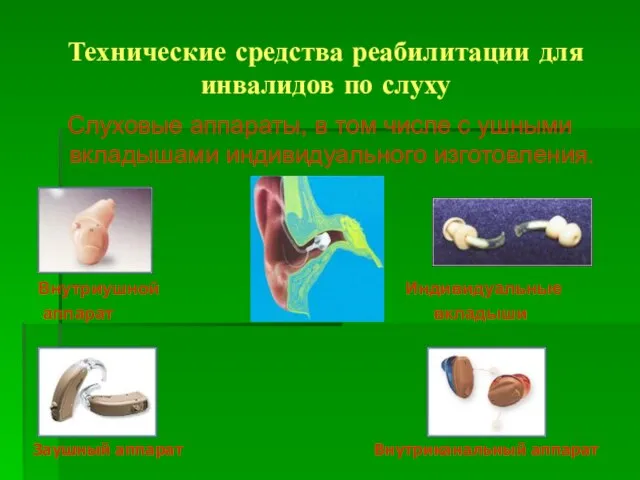 Технические средства реабилитации для инвалидов по слуху Слуховые аппараты, в том