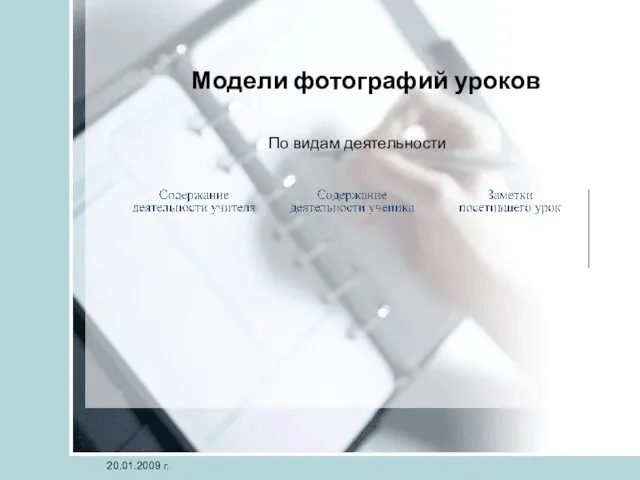 20.01.2009 г. Модели фотографий уроков По видам деятельности