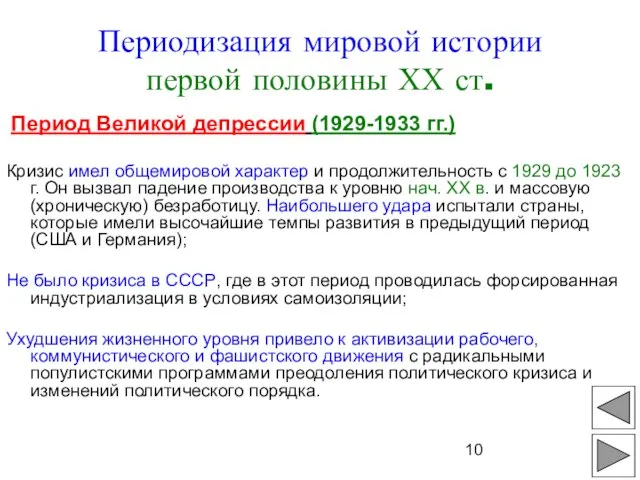 Период Великой депрессии (1929-1933 гг.) Кризис имел общемировой характер и продолжительность