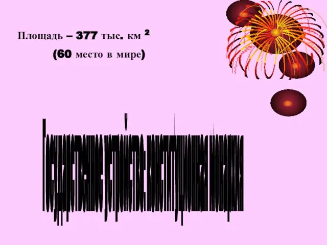 Государственное устройство: конституционная монархия Площадь – 377 тыс. км 2 (60 место в мире)