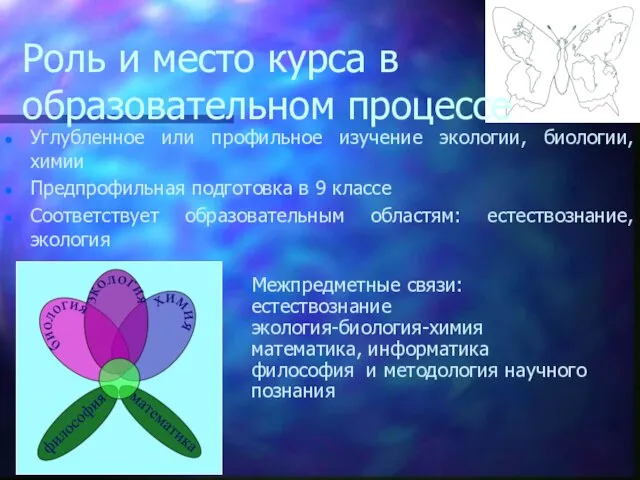 Роль и место курса в образовательном процессе Углубленное или профильное изучение