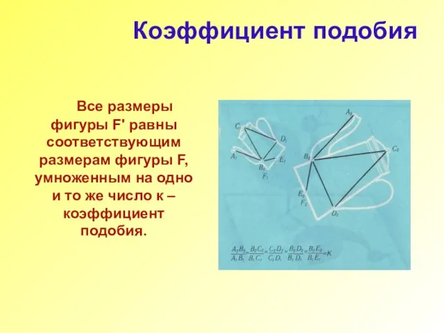 Коэффициент подобия Все размеры фигуры F' равны соответствующим размерам фигуры F,