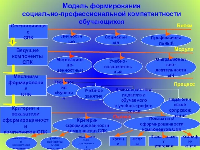 Показатели сформированности компонентов СПК Критерии и показатели сформированности компетентов СПК Педагогическое