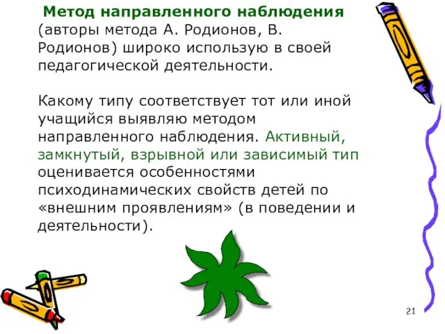 Метод направленного наблюдения (авторы метода А. Родионов, В. Родионов) широко использую