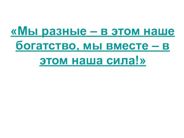 «Мы разные – в этом наше богатство, мы вместе – в этом наша сила!»