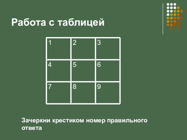 Работа с таблицей Зачеркни крестиком номер правильного ответа