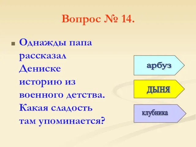 Вопрос № 14. Однажды папа рассказал Дениске историю из военного детства.