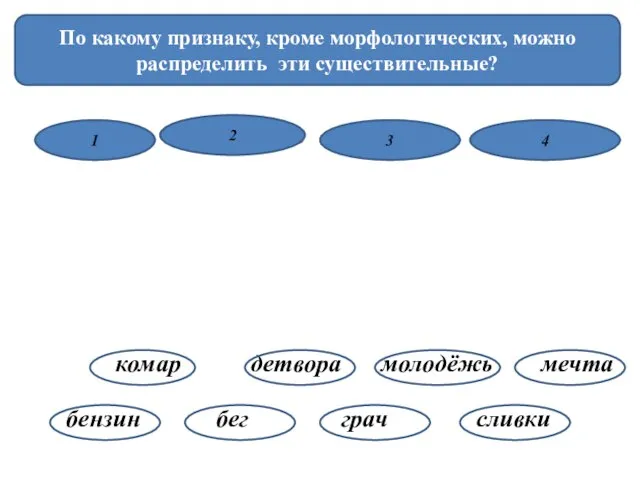 В какие по значению группы объединяются эти существительные? бензин бег грач