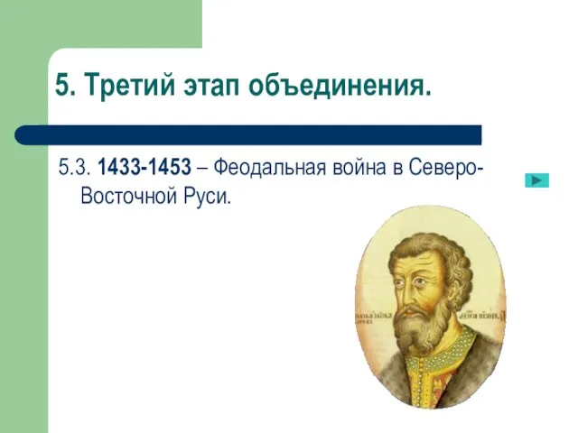 5. Третий этап объединения. 5.3. 1433-1453 – Феодальная война в Северо-Восточной Руси.