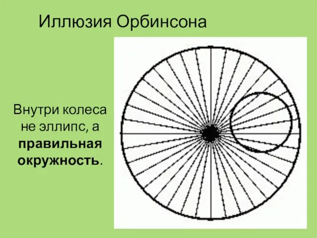 Иллюзия Орбинсона Внутри колеса не эллипс, а правильная окружность.